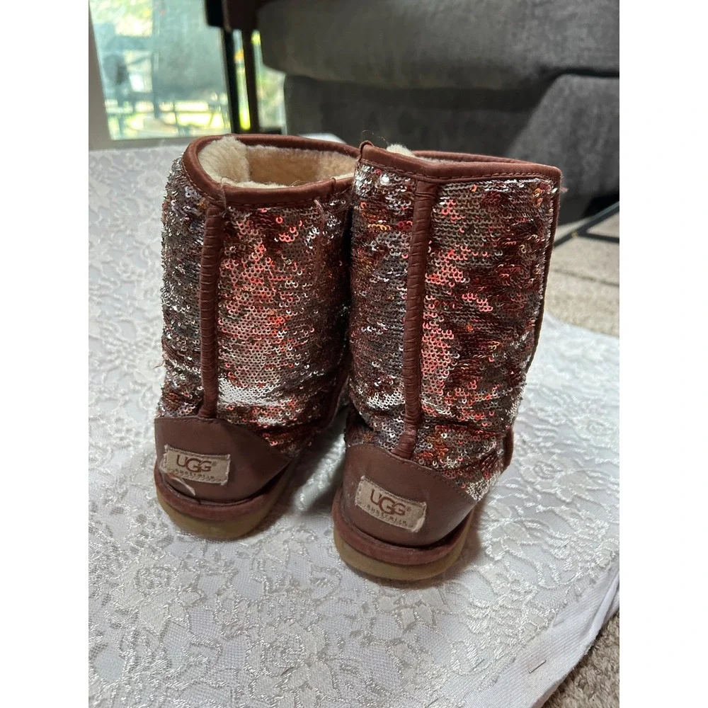 UGG Australia Classic Short Sparkle Sequin Boots Bronze Copper 1057788 Womens 8